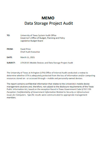 Data Storage Project Audit Memo
