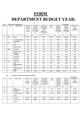 Department Budget Year Form