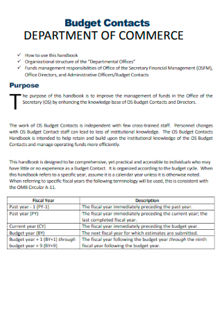 Department of Commerce Budget Contacts
