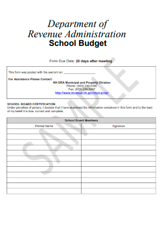 Department of Revenue Administration School Budget