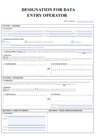 Designation for Data Entry Operator Form