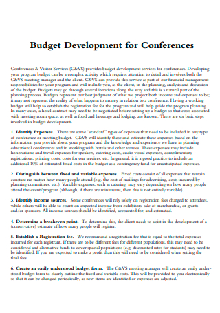 Development For Conference Budget