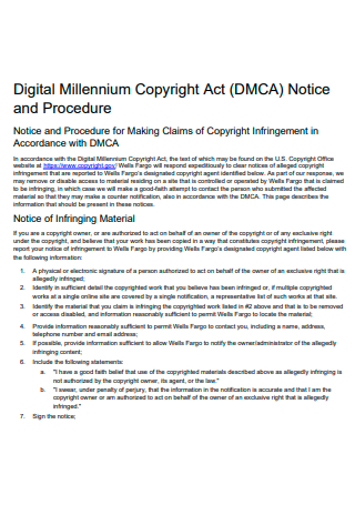 Digital Millennium Copyright Act Notice and Procedure