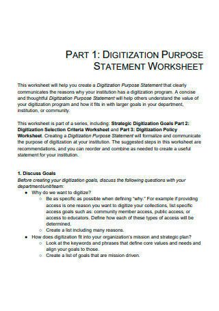 Digitization Purpose Statement Worksheet