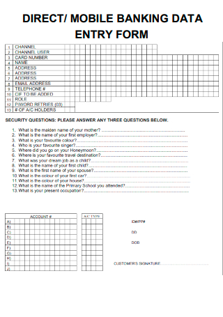 Direct Mobile Banking Data Entry Form
