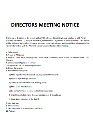 Directors Meeting Notice
