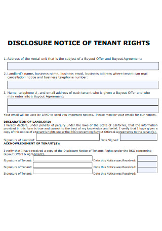 Disclosure Notice of Tenant Rights