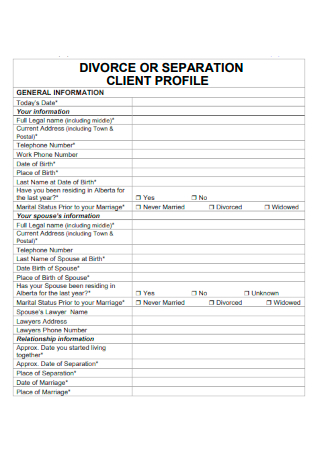Divorce or Separation Client Profile