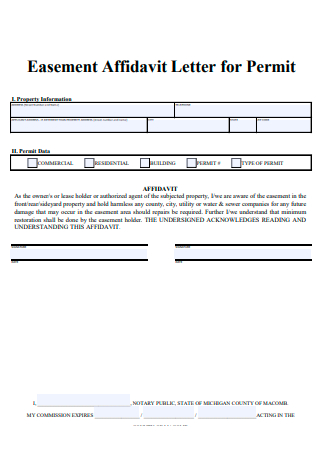 Easement Affidavit Letter for Permit