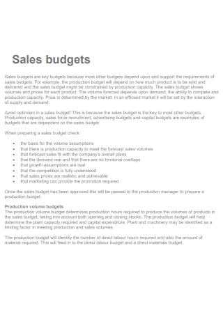 Editable Sales Budget