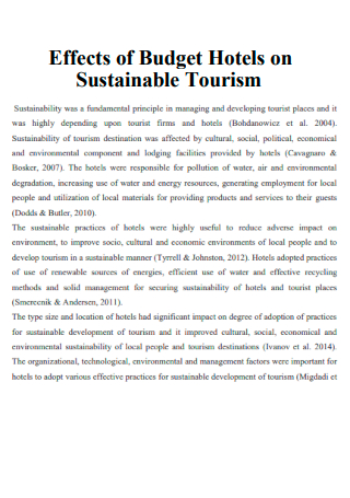 Effects of Budget Hotels on Sustainable Tourism