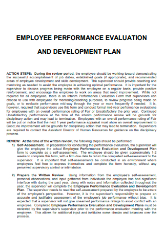Employee Performance Evaluation Development Plan