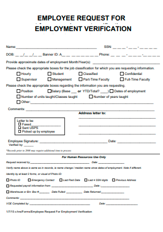 Employee Request For Employment Verification