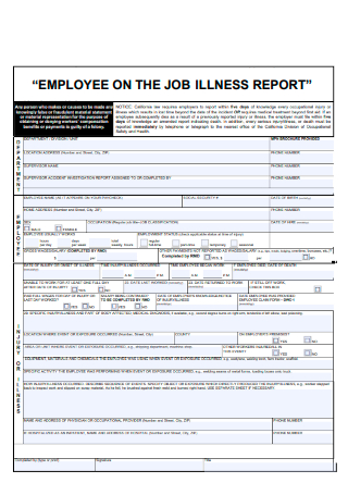 Employee on the Job Illness Report