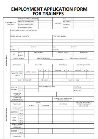 Employment Application Form for Trainees