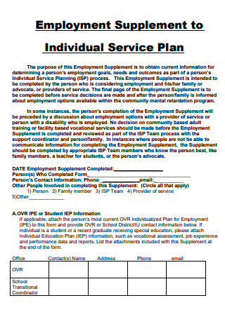 Employment to Individual Service Plan