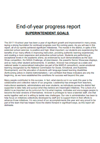 End of Year Progress Report on Superintendent Goals