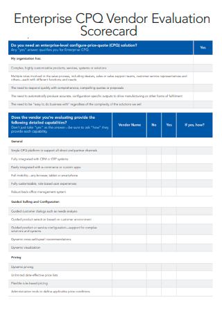 Enterprise CPQ Vendor Evaluation Scorecard