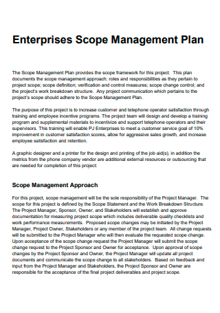 Enterprises Scope Management Plan