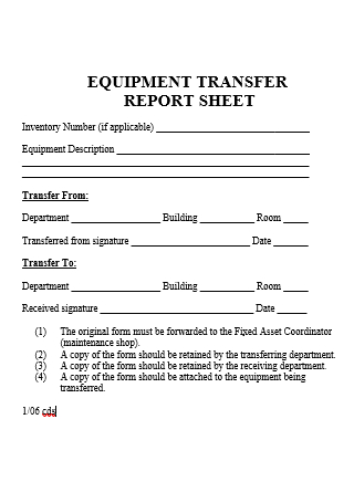 Equipment Transfer Report Sheet
