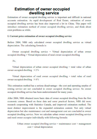 Estimation of Owner Occupied Dwelling Service