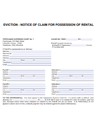 Eviction Notice of Claim for Possession of Rental