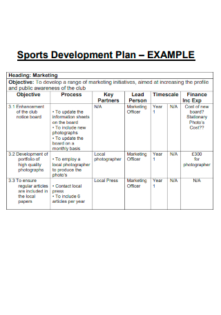 Example Sports Development Plan