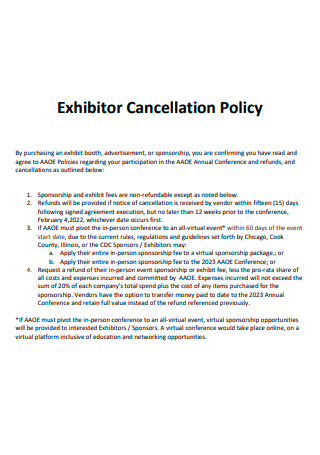 Exhibitor Cancellation Policy
