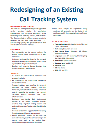 Existing Call Tracking System