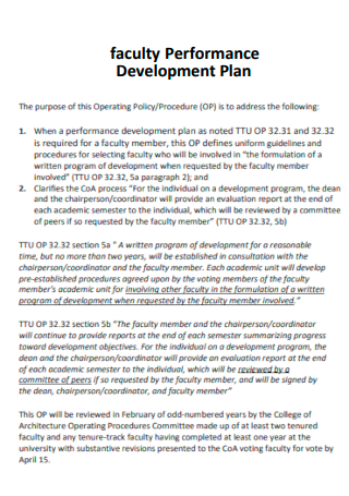 Faculty Performance Development Plan