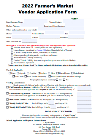 Farmers Market Vendor Application Form