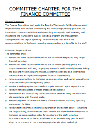 Finance Committee Mission Statement