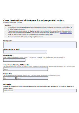 Financial Statement Cover Sheet