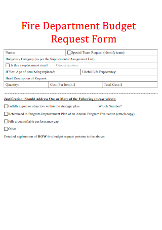 Fire Department Budget Request Form