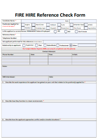 Fire Hire Reference Check Form