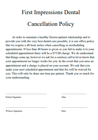 First Impressions Dental Cancellation Policy