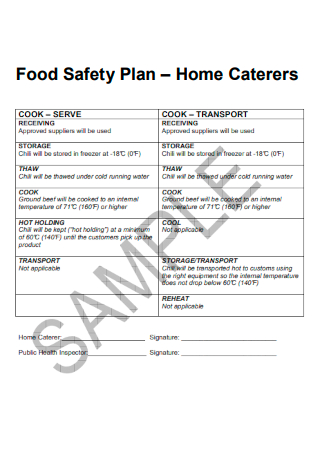 Food Safety Plan Home Caterers