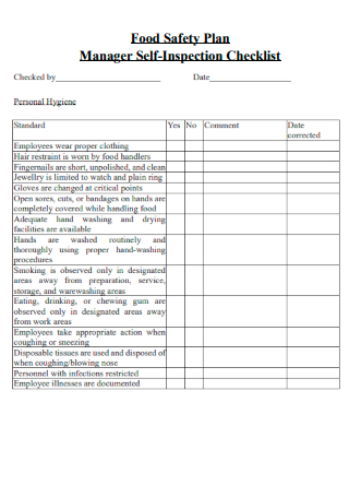 Food Safety Plan Manager Self Inspection Checklist
