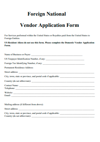 Foreign National Vendor Application Form