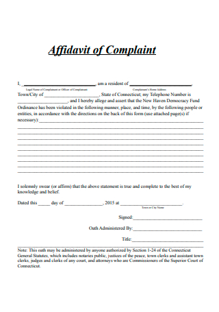 Formal Affidavit of Complaint