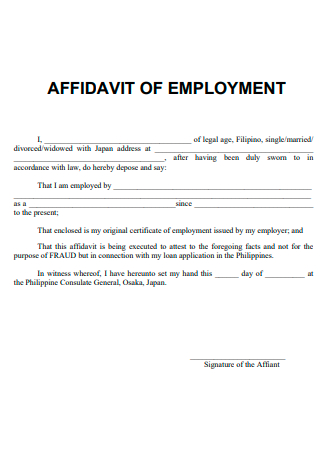 Formal Affidavit of Employment