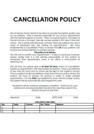 Formal Cancellation Policy