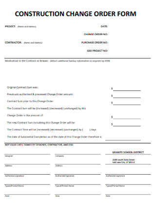 Formal Construction Change Order Form