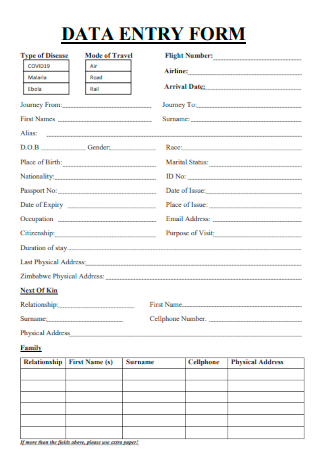 Formal Data Entry Form