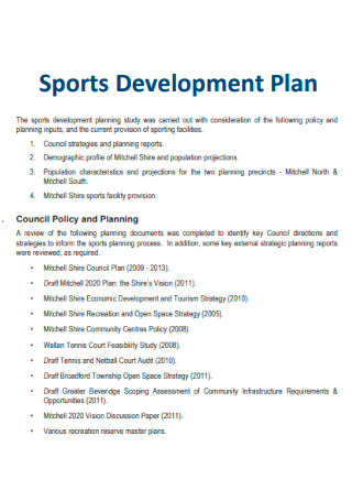 Formal Sports Development Plan