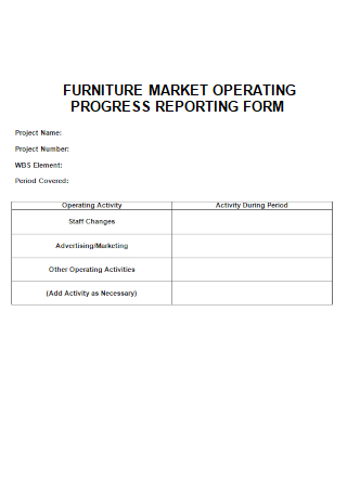 Furniture Market Operating Progress Report Form