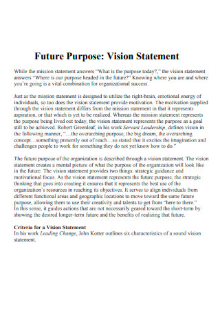 Future Purpose Vision Statement