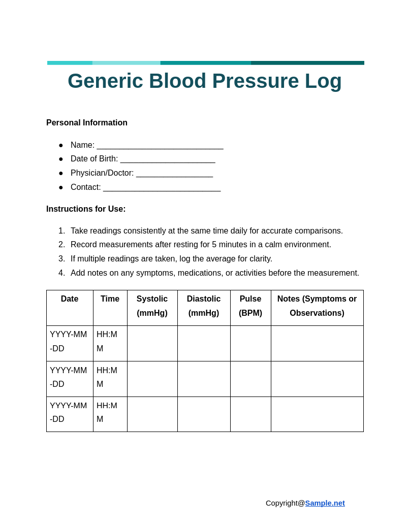 Generic Blood Pressure Log Google Docs 12 04 2024 04 31 PM