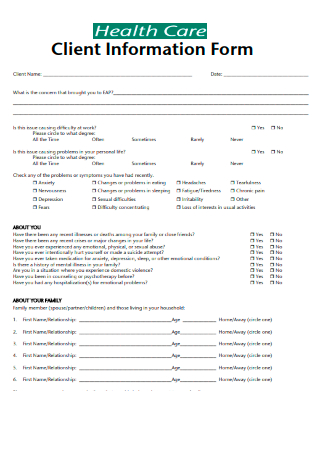 Health Care New Client Information Form