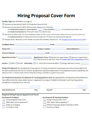 Hiring Proposal Cover Form